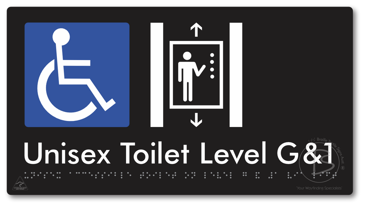 Unisex Accessible Toilet on Level G&1 Via Lift - Braille Tactile Signs Aust.