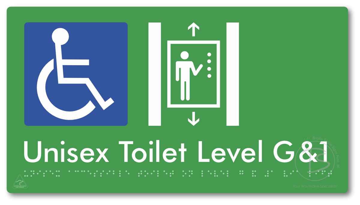 Unisex Accessible Toilet on Level G&1 Via Lift - Braille Tactile Signs Aust.
