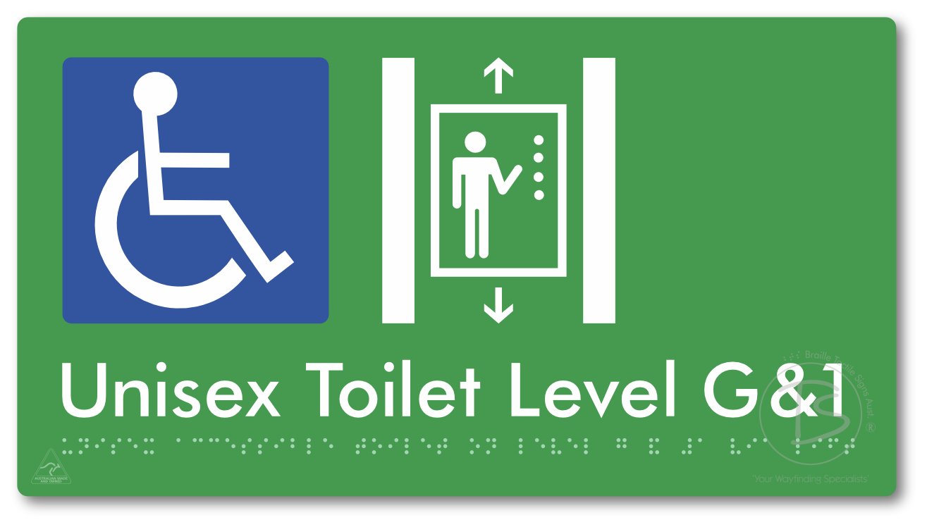 Unisex Accessible Toilet on Level G&1 Via Lift - Braille Tactile Signs Aust.