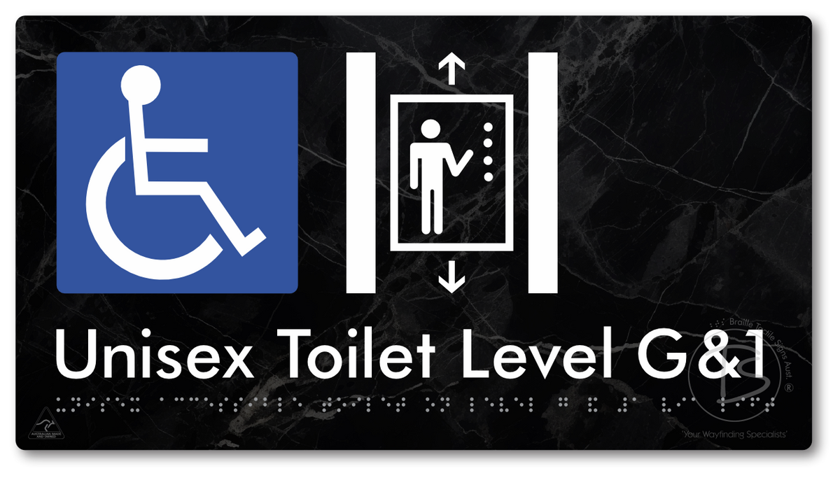 Unisex Accessible Toilet on Level G&1 Via Lift - Braille Tactile Signs Aust.