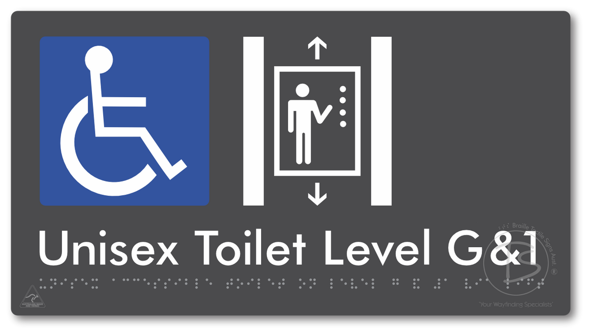 Unisex Accessible Toilet on Level G&1 Via Lift - Braille Tactile Signs Aust.