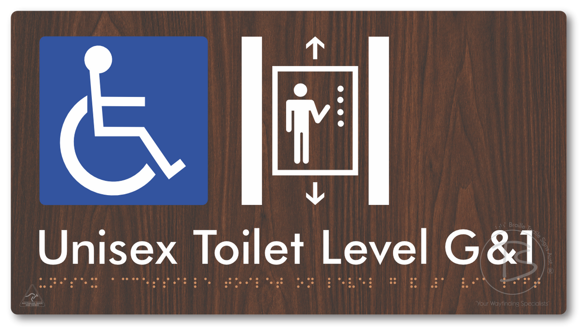 Unisex Accessible Toilet on Level G&1 Via Lift - Braille Tactile Signs Aust.