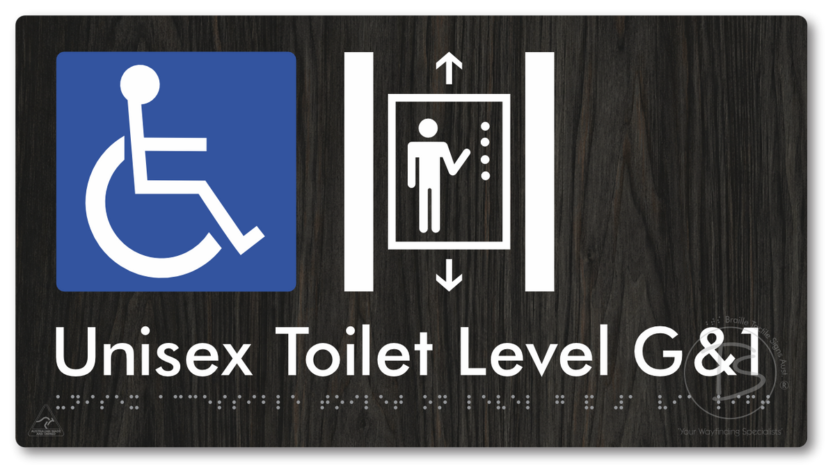 Unisex Accessible Toilet on Level G&1 Via Lift - Braille Tactile Signs Aust.