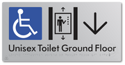 Unisex Accessible Toilet on Ground Floor Via Lift with Large Directional Arrow