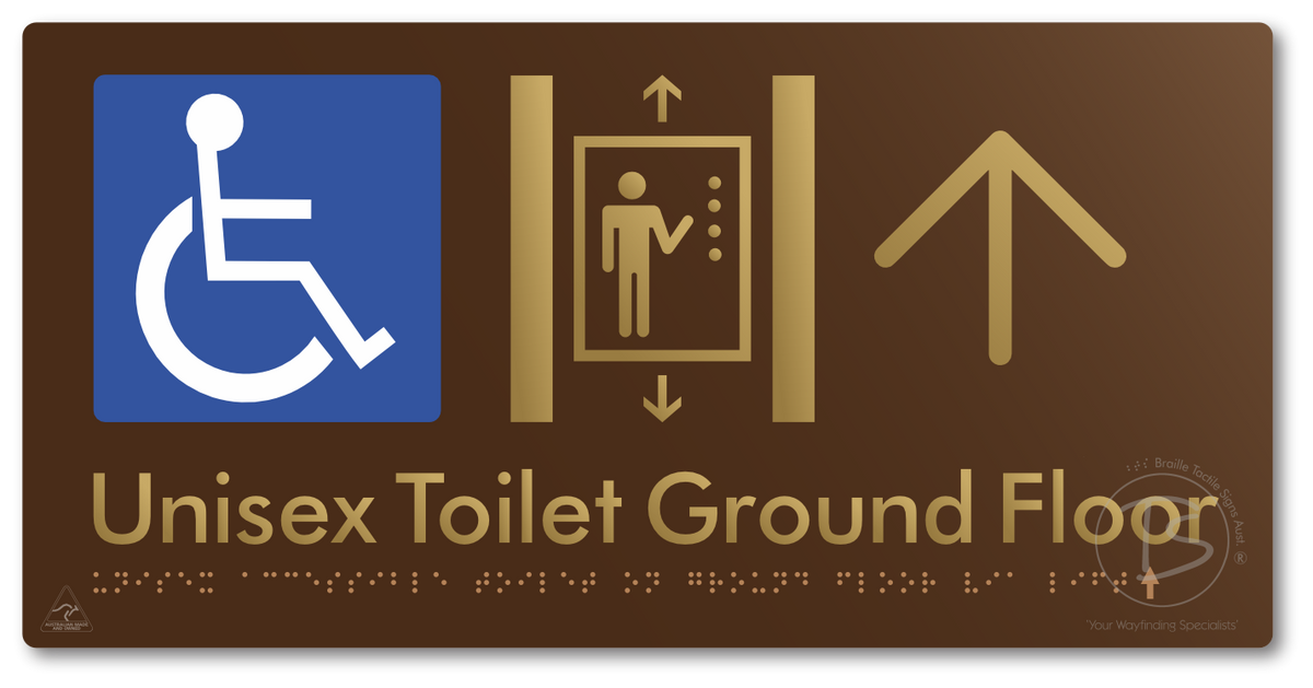 Unisex Accessible Toilet on Ground Floor Via Lift with Large Directional Arrow