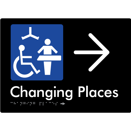 Changing Places with Large Directional Arrow (Certification Required) - Braille Tactile Signs Aust.