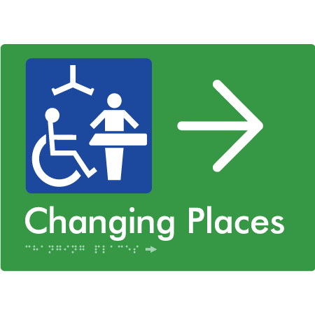Changing Places with Large Directional Arrow (Certification Required) - Braille Tactile Signs Aust.