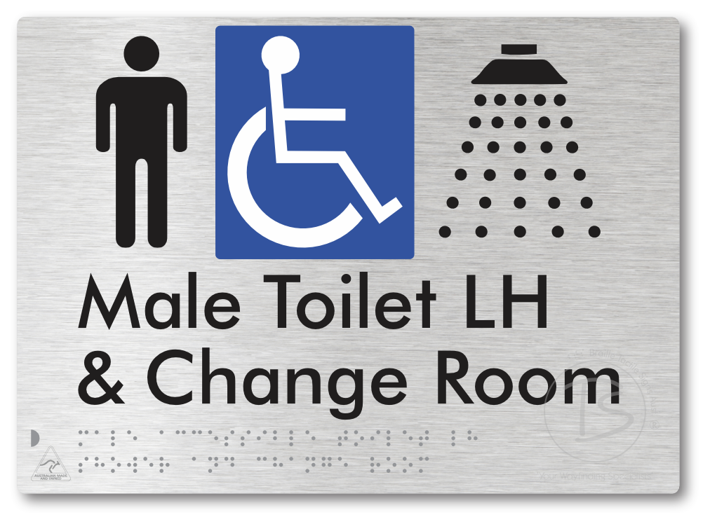 Male Accessible Toilet LH Shower & Change Room - Braille Tactile Signs Aust.