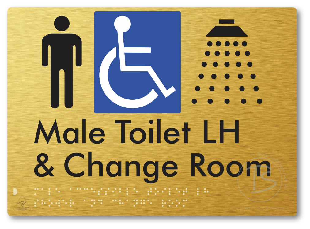 Male Accessible Toilet LH Shower & Change Room - Braille Tactile Signs Aust.