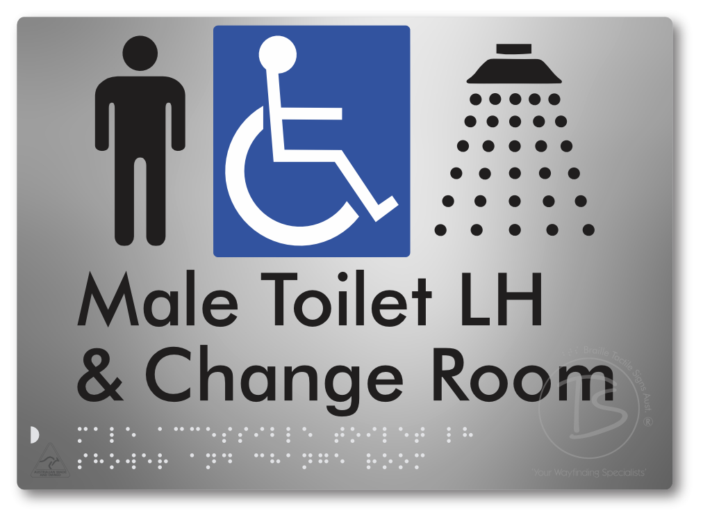 Male Accessible Toilet LH Shower & Change Room - Braille Tactile Signs Aust.