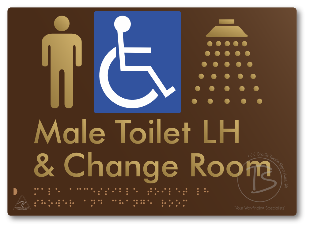 Male Accessible Toilet LH Shower & Change Room - Braille Tactile Signs Aust.