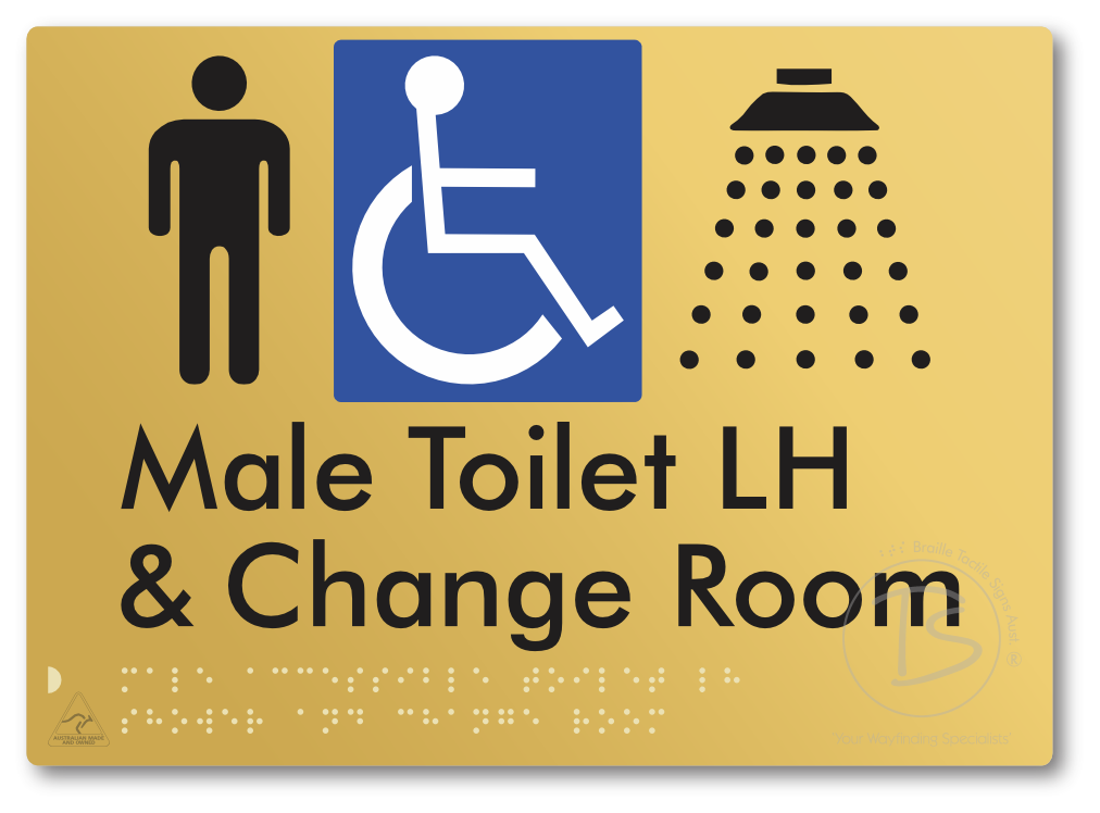 Male Accessible Toilet LH Shower & Change Room - Braille Tactile Signs Aust.