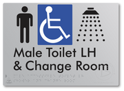 Male Accessible Toilet LH Shower & Change Room - Braille Tactile Signs Aust.