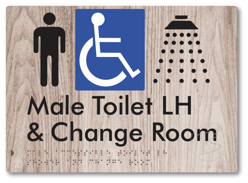 Male Accessible Toilet LH Shower & Change Room - Braille Tactile Signs Aust.
