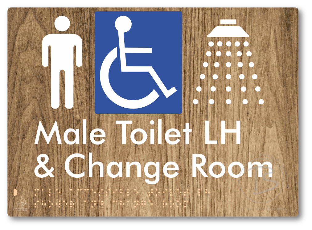 Male Accessible Toilet LH Shower & Change Room - Braille Tactile Signs Aust.