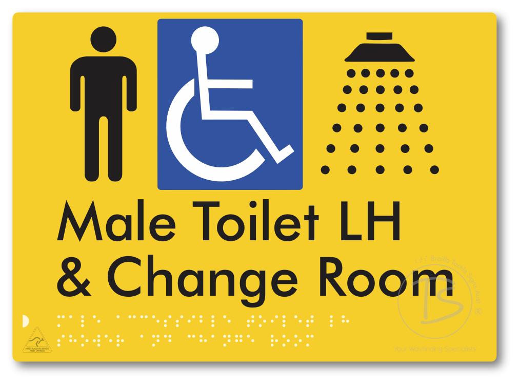 Male Accessible Toilet LH Shower & Change Room - Braille Tactile Signs Aust.