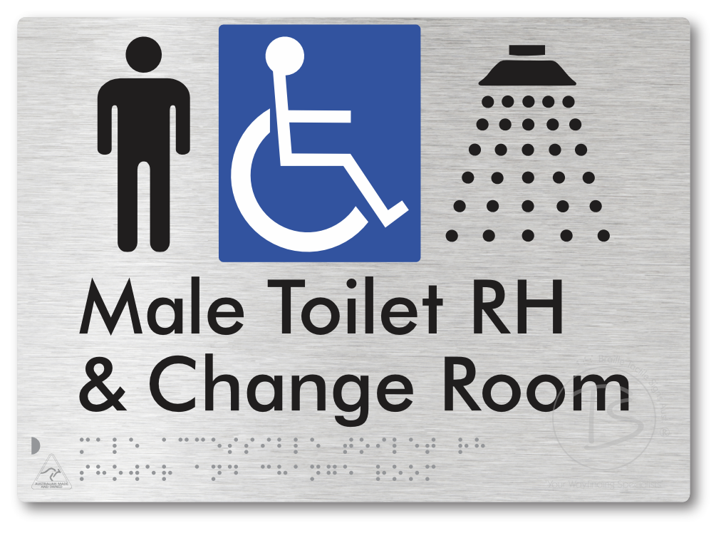 Male Accessible Toilet RH Shower & Change Room - Braille Tactile Signs Aust.