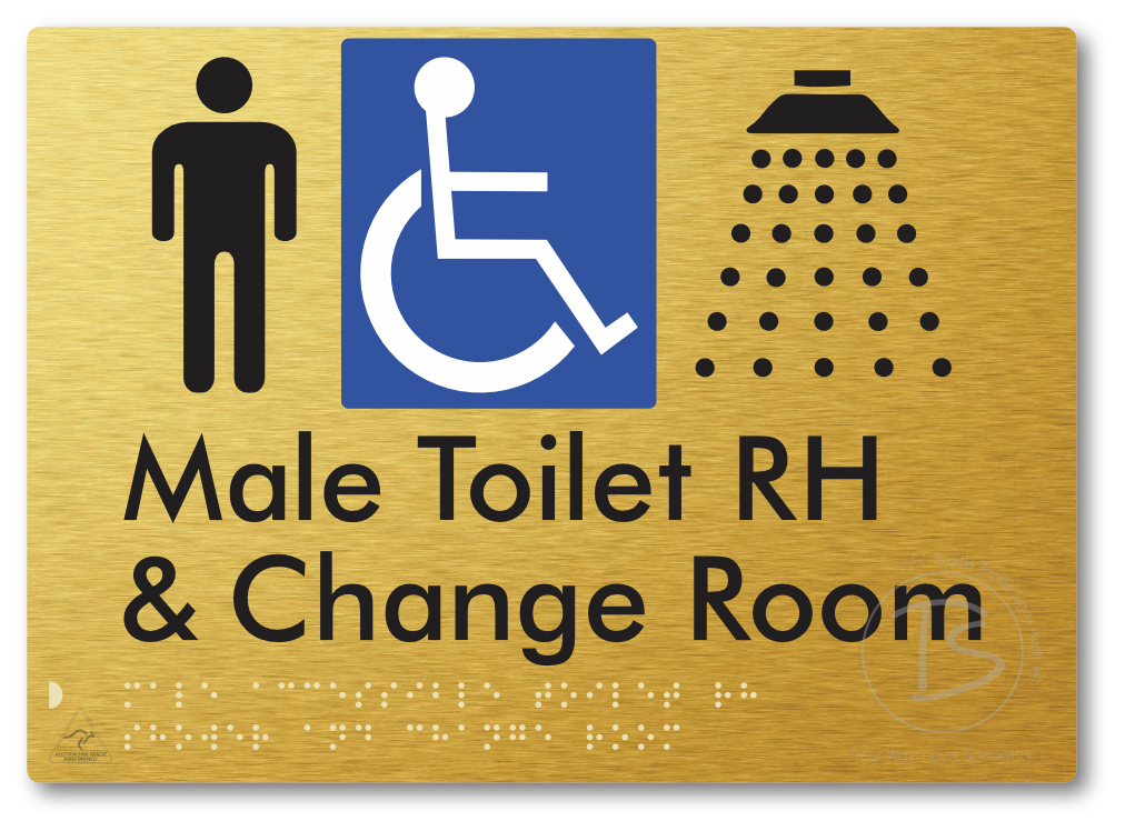 Male Accessible Toilet RH Shower & Change Room - Braille Tactile Signs Aust.