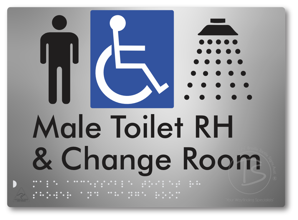 Male Accessible Toilet RH Shower & Change Room - Braille Tactile Signs Aust.