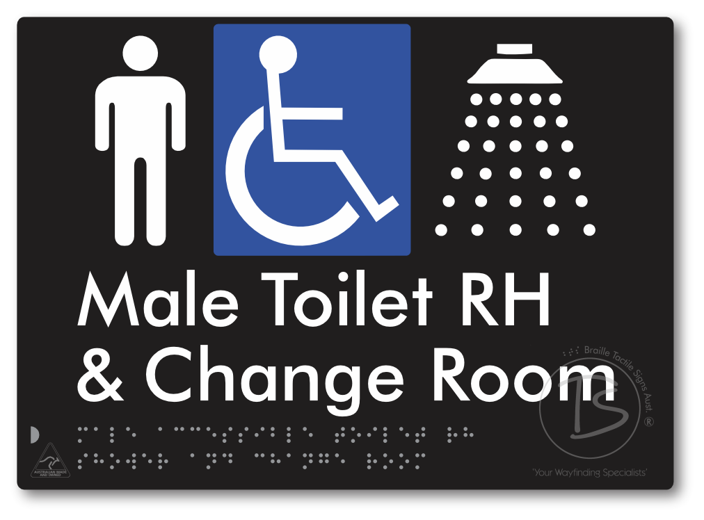 Male Accessible Toilet RH Shower & Change Room - Braille Tactile Signs Aust.