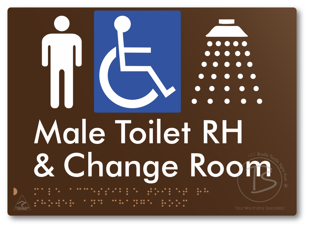 Male Accessible Toilet RH Shower & Change Room - Braille Tactile Signs Aust.
