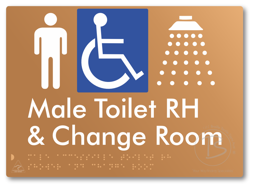 Male Accessible Toilet RH Shower & Change Room - Braille Tactile Signs Aust.