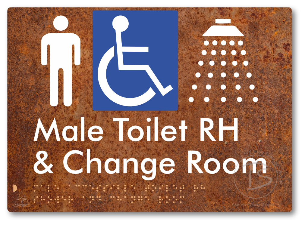 Male Accessible Toilet RH Shower & Change Room - Braille Tactile Signs Aust.
