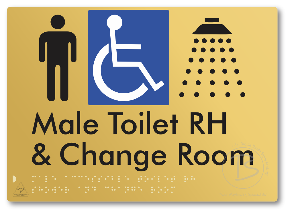 Male Accessible Toilet RH Shower & Change Room - Braille Tactile Signs Aust.