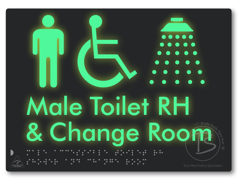 Male Accessible Toilet RH Shower & Change Room - Braille Tactile Signs Aust.