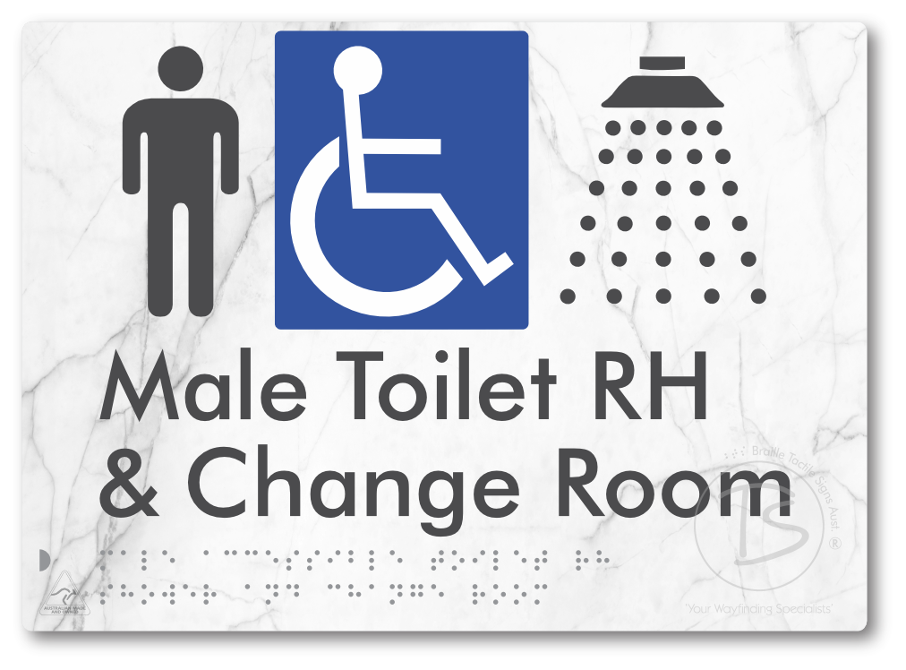 Male Accessible Toilet RH Shower & Change Room - Braille Tactile Signs Aust.