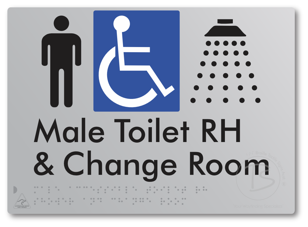 Male Accessible Toilet RH Shower & Change Room - Braille Tactile Signs Aust.