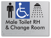 Male Accessible Toilet RH Shower & Change Room - Braille Tactile Signs Aust.