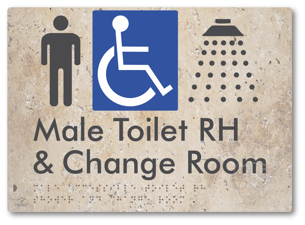 Male Accessible Toilet RH Shower & Change Room - Braille Tactile Signs Aust.