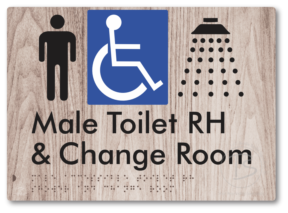Male Accessible Toilet RH Shower & Change Room - Braille Tactile Signs Aust.