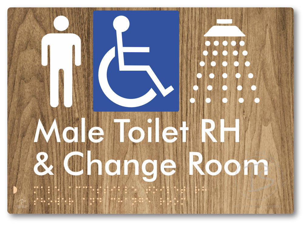 Male Accessible Toilet RH Shower & Change Room - Braille Tactile Signs Aust.