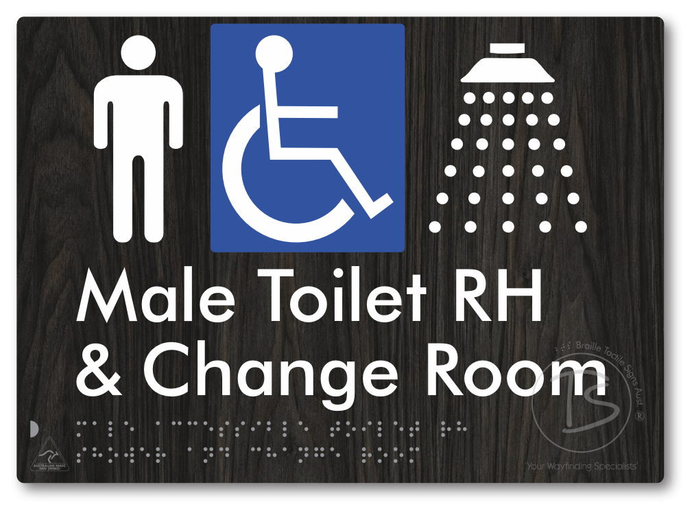 Male Accessible Toilet RH Shower & Change Room - Braille Tactile Signs Aust.