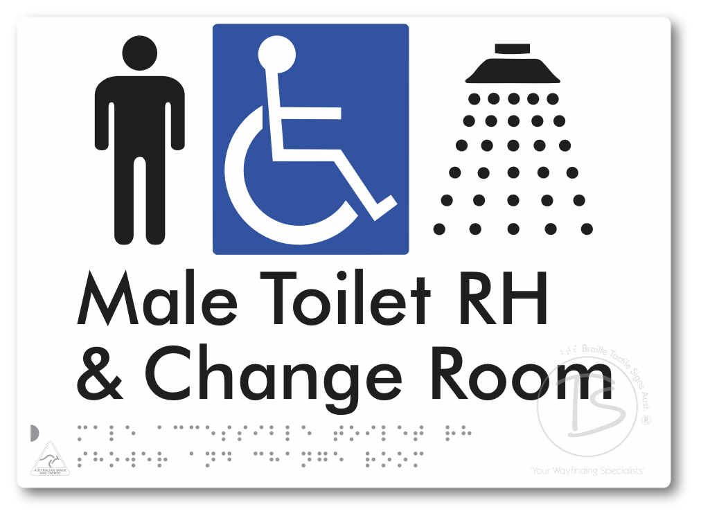 Male Accessible Toilet RH Shower & Change Room - Braille Tactile Signs Aust.