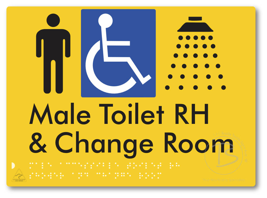 Male Accessible Toilet RH Shower & Change Room - Braille Tactile Signs Aust.
