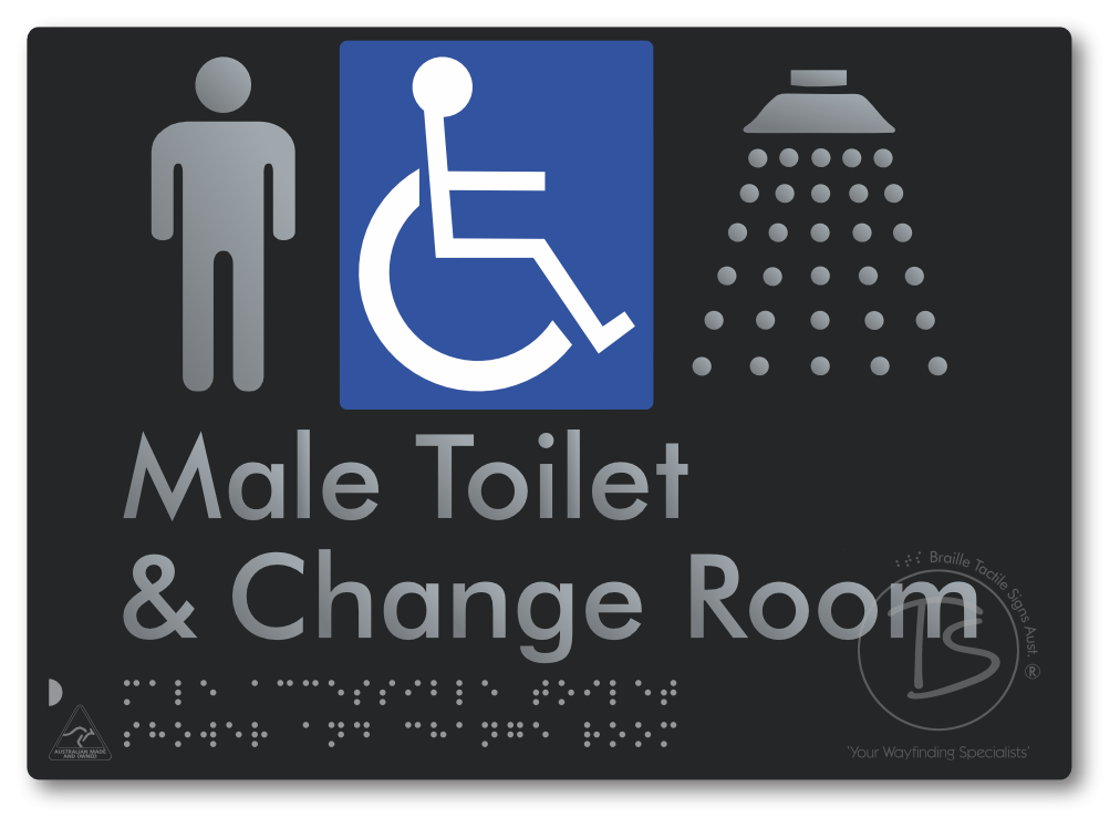 Male Accessible Toilet Shower & Change Room - Braille Tactile Signs Aust.