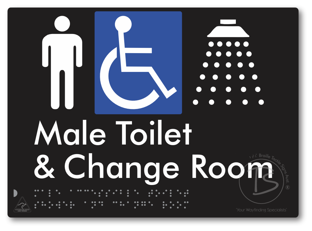 Male Accessible Toilet Shower & Change Room - Braille Tactile Signs Aust.
