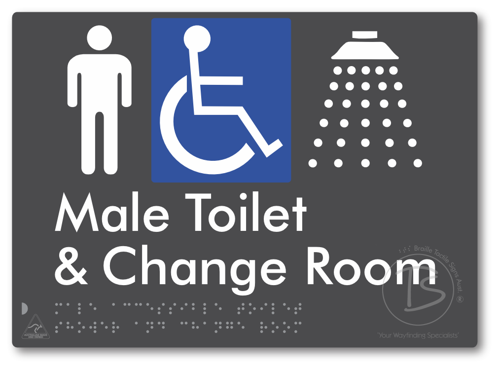 Male Accessible Toilet Shower & Change Room - Braille Tactile Signs Aust.