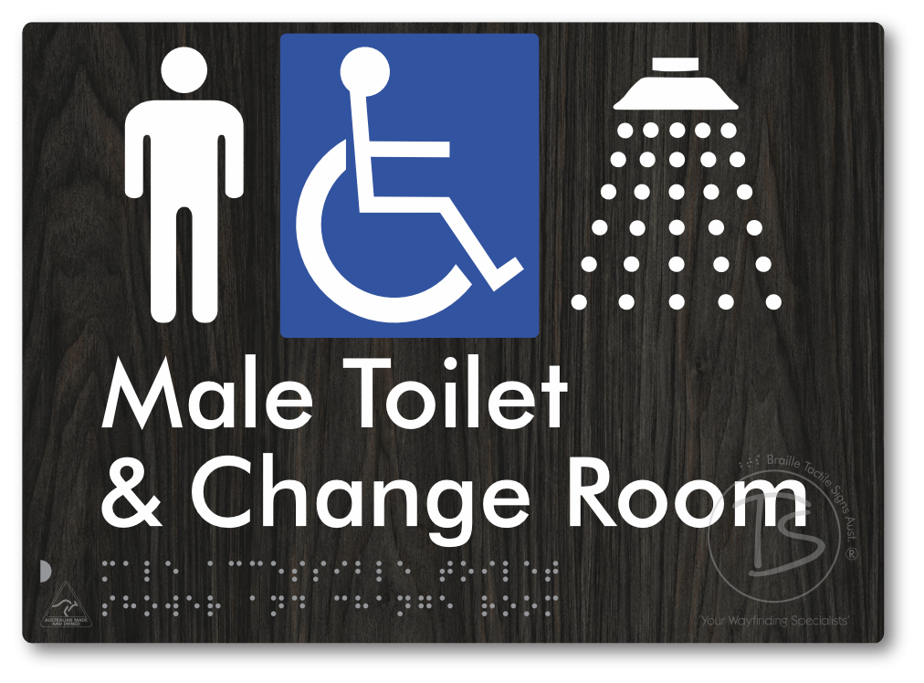 Male Accessible Toilet Shower & Change Room - Braille Tactile Signs Aust.
