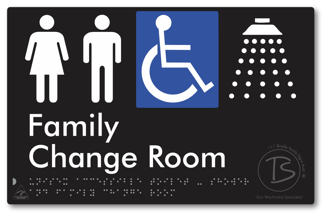 Unisex Accessible Toilet, Shower & Family Change Room - Braille Tactile Signs Aust.