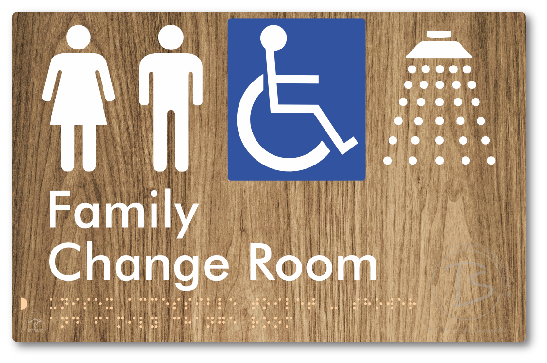 Unisex Accessible Toilet, Shower & Family Change Room - Braille Tactile Signs Aust.