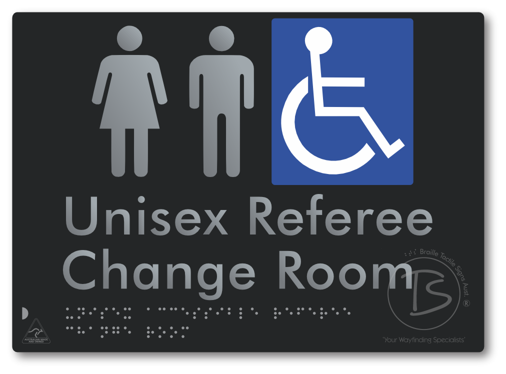 Unisex Accessible Referee Change Room - Braille Tactile Signs Aust.