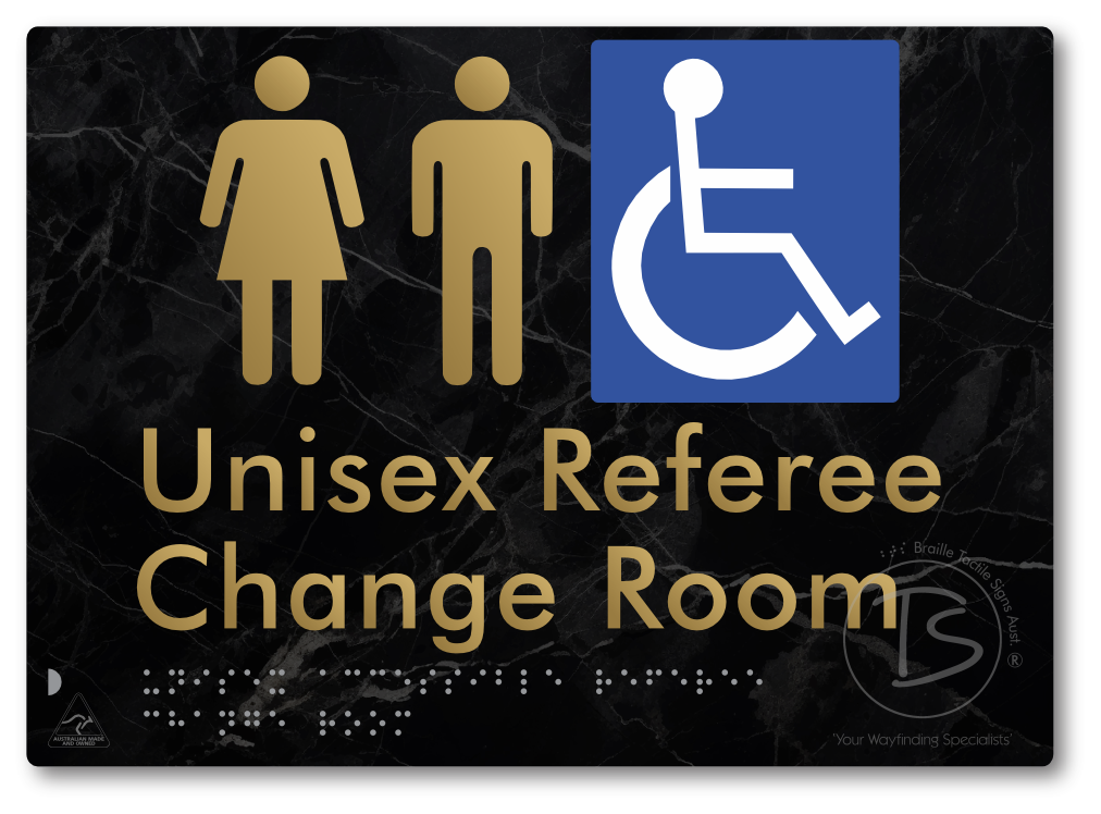 Unisex Accessible Referee Change Room - Braille Tactile Signs Aust.
