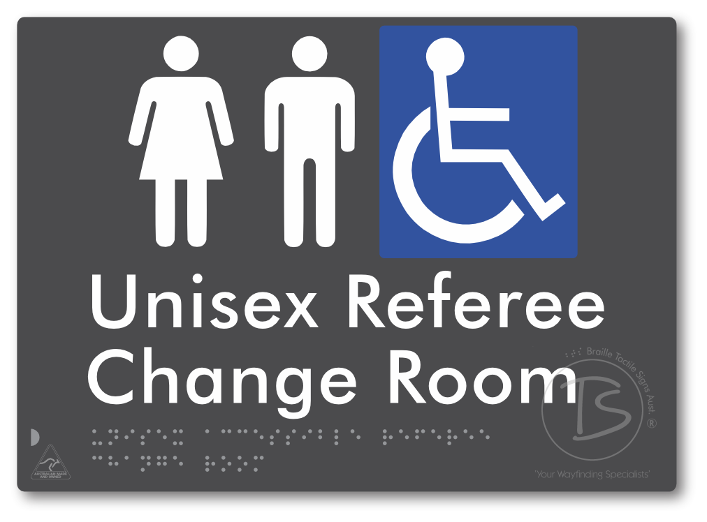Unisex Accessible Referee Change Room - Braille Tactile Signs Aust.