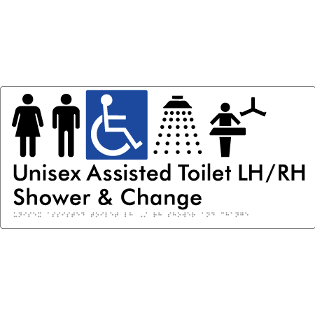 Unisex Assisted Toilet LH/RH Shower and Change - Braille Tactile Signs Aust.