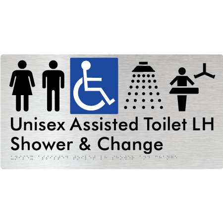 Unisex Assisted Toilet LH Shower & Change - Braille Tactile Signs Aust.