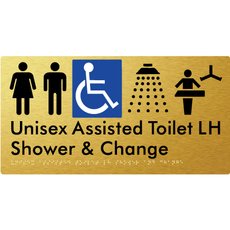 Unisex Assisted Toilet LH Shower & Change - Braille Tactile Signs Aust.